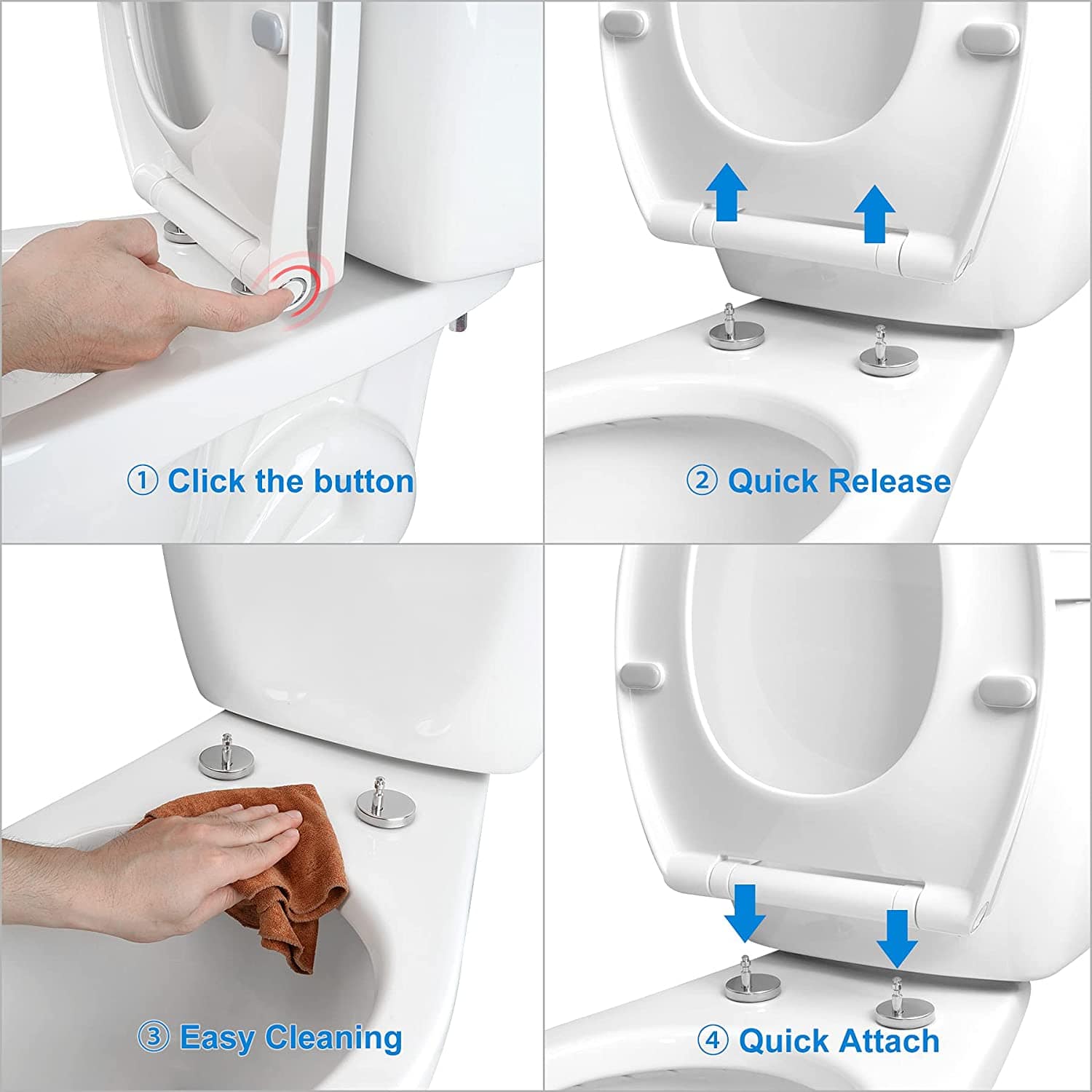 Hibbent Toilet Seats Hibbent Toilet Seat Cover Premium One-Click Quick-Release X 2 Sets of Hinges Toilet Seat Replacement